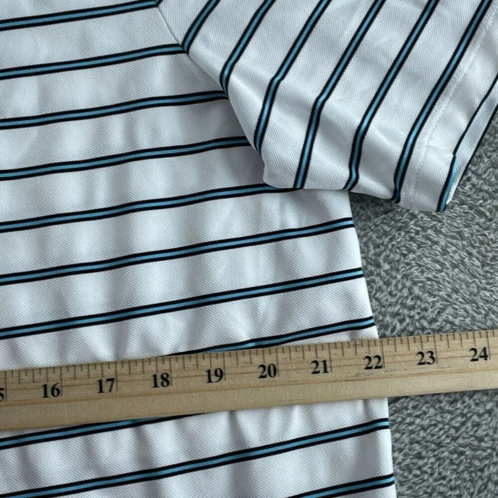 RLX Ralph Lauren Mens Beverly Hills Polo Shirt White/Blue Stripes Size L 1809